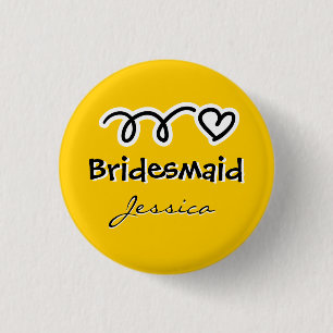 Bóton Redondo 2.54cm Botões amarelo bridesmaid personalizados com nome
