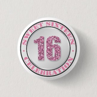 Bóton Redondo 2.54cm Botões de Celebração do Glitter Pink 16