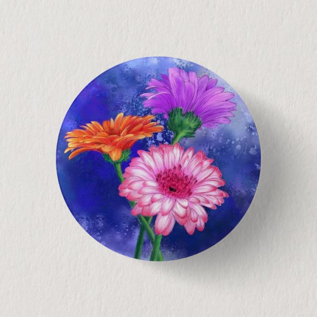 Bóton Redondo 2.54cm Botões de Gerberas (Frente)