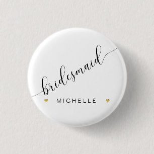 Bóton Redondo 2.54cm Bridal Party Bridesmaid Script Simple Modern Heart