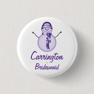 Bóton Redondo 2.54cm "Bridesmaid" - Homem de Neve com Chapéu Roxo e Sca