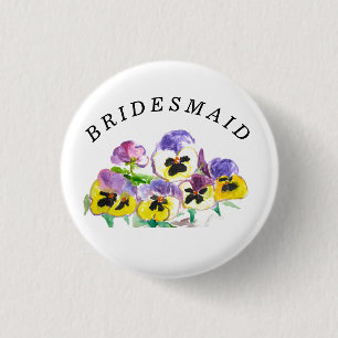 Bóton Redondo 2.54cm Bridesmaid Pansies Floral Vintage Girly Wedding