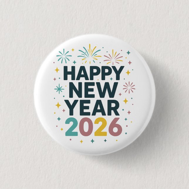 Bóton Redondo 2.54cm Bright & Fun Happy New Year 2026 Design for Shirts (Frente)