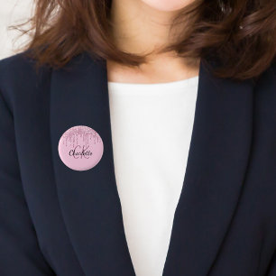 Bóton Redondo 2.54cm Brilho rosa pinga personalizado monograma nome