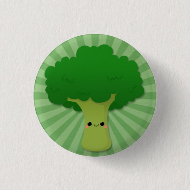 Bóton Redondo 2.54cm Brócolos de Kawaii em Starburst verde (Frente)