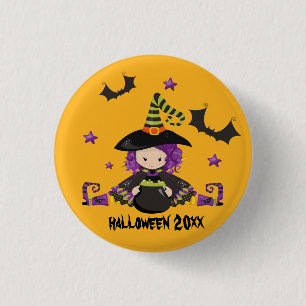 Bóton Redondo 2.54cm Bruxa de desenho Halloween Morcegos Caldeirão Poçã