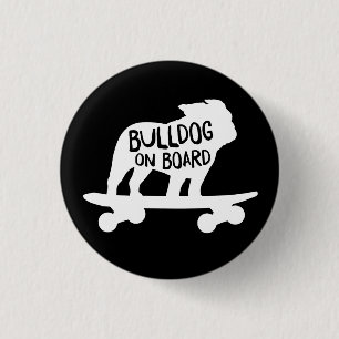 Bóton Redondo 2.54cm Bulldog no Conselho   Cachorro de skate Silhouette