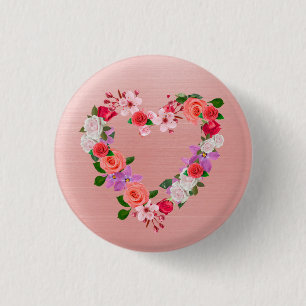 Bóton Redondo 2.54cm Buquê Floral De Amor Em Forma De Coração