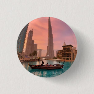 Bóton Redondo 2.54cm Burj Khalifa Boat Lake Cityscape
