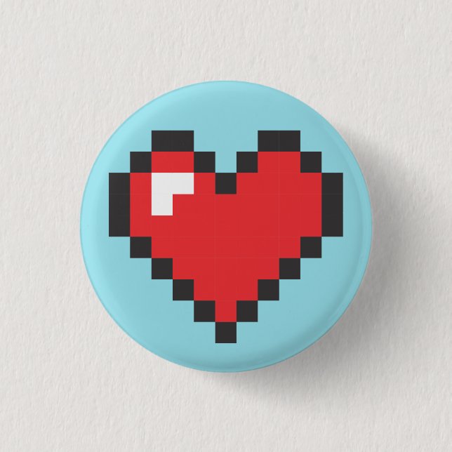 Bóton Redondo 2.54cm Button Coração 8bits (Frente)