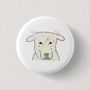 Bóton Redondo 2.54cm Cabeça de Cachorrinho Branco com Laços Rosa