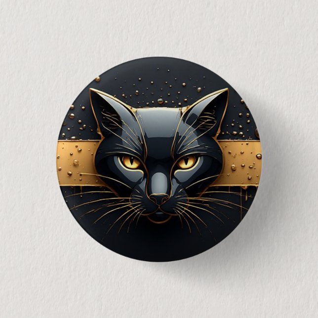 Bóton Redondo 2.54cm Cabeça de Gato Preto com Design de Gotejamento Dou (Frente)