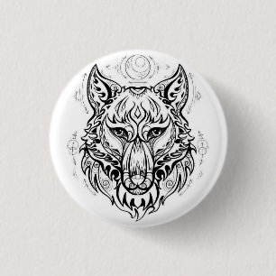Bóton Redondo 2.54cm Cabeça de lobo com decoração étnica