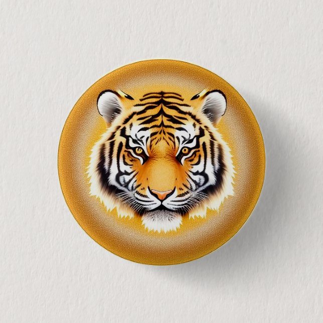 Bóton Redondo 2.54cm Cabeça de Tigre Enquadrada com Aura Dourada Radian (Frente)