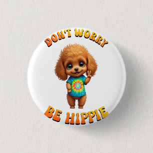 Bóton Redondo 2.54cm Cachorrinho Poodle Hippie Cachorro Feliz