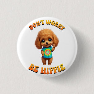 Bóton Redondo 2.54cm Cachorrinho Poodle Hippie Cachorro Feliz