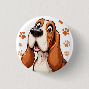 Bóton Redondo 2.54cm Cachorro Basset Alegre com Impressões de Pata Lara