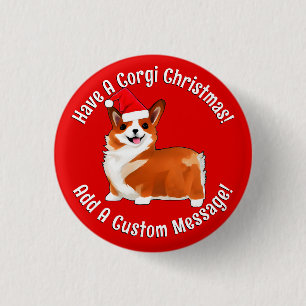 Bóton Redondo 2.54cm Cachorro De Corgi De Natal Com Papai Noel