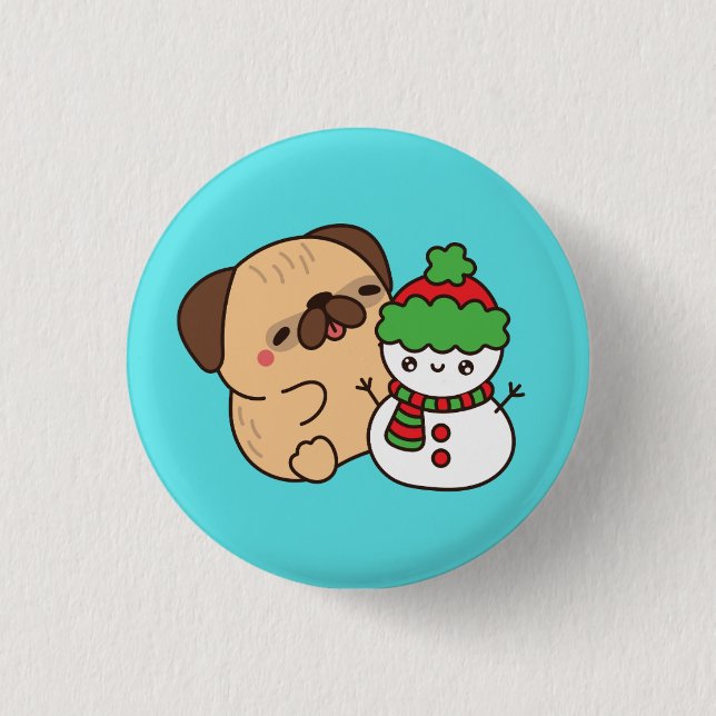 Bóton Redondo 2.54cm Cachorro de Natal e Boneco de Neve (Frente)