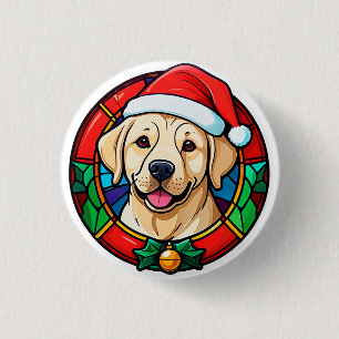 Bóton Redondo 2.54cm Cachorro Desenho Animado com Chapéu de Papai Noel