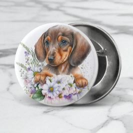 Bóton Redondo 2.54cm Cachorro Floral Dachshund Puppy Cachorro Cachorro