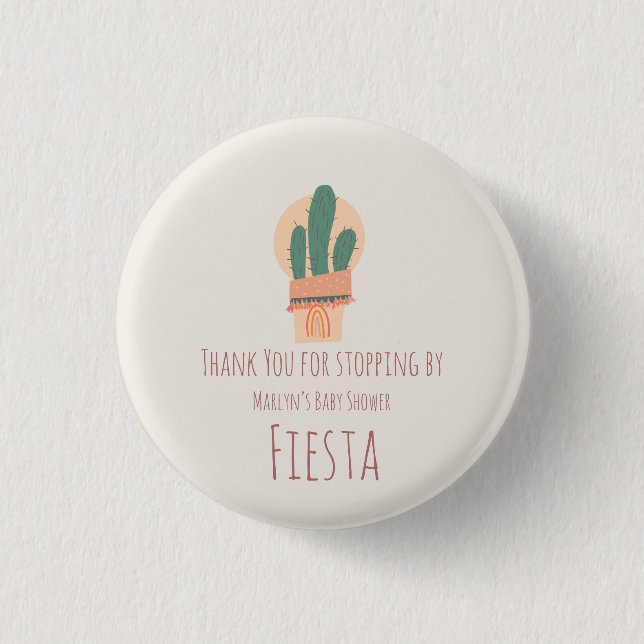 Bóton Redondo 2.54cm Cacto Moderno em Vaso Planta Arco-íris Festa  (Frente)
