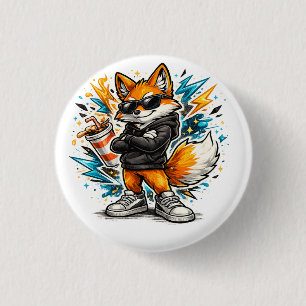 Bóton Redondo 2.54cm Camiseta Cool Street Fox Raposa Urbana de Grafit
