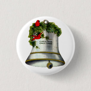 Bóton Redondo 2.54cm Campainha de Natal Prateada