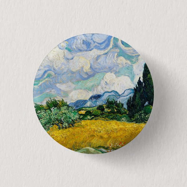 Bóton Redondo 2.54cm Campo de trigo Van Gogh com ciprestes. Impressioni (Frente)