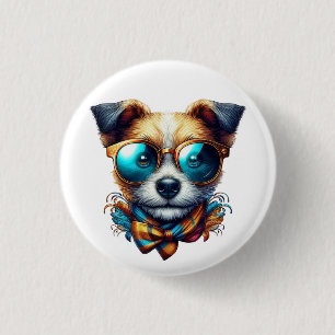 Bóton Redondo 2.54cm Cão Estiloso Com Óculos Arte Colorida de Pet Moder