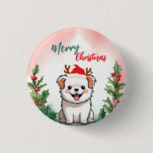 Bóton Redondo 2.54cm Cãozinho Vermelho Feliz Papais noeis de cachorro d