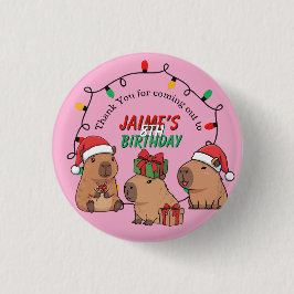 Bóton Redondo 2.54cm Capivara Natal Aniversário Rosa Festa