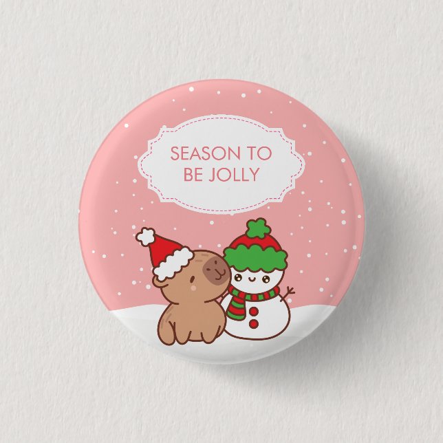 Bóton Redondo 2.54cm Capybara E Snowman Season Para Ser Jolly Cute Xmas (Frente)