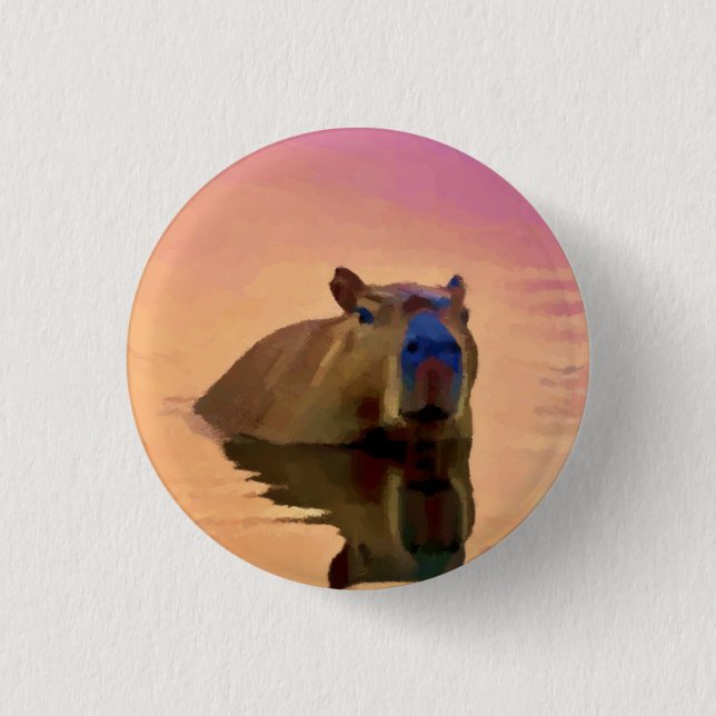 Bóton Redondo 2.54cm Capybara Simplicity Tranquil Lake Square Sticker (Frente)