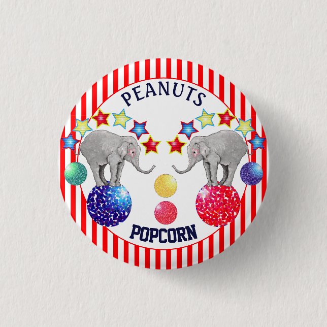 Bóton Redondo 2.54cm Carnaval de Estrelas de Circo Elefante (Frente)