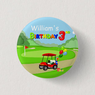 Bóton Redondo 2.54cm Carrinho de Golfe Vermelho aniversário de 3 anos B