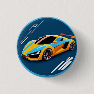 Bóton Redondo 2.54cm Carro Esportivo Amarelo em Fundo Azul