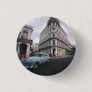 Bóton Redondo 2.54cm Carro vintage Clássico Azul Cityscape