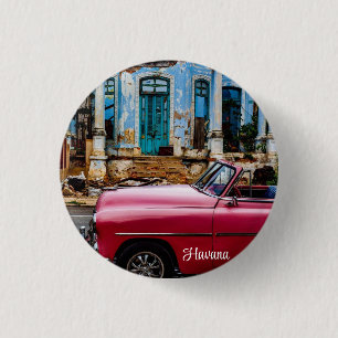 Bóton Redondo 2.54cm Carro vintage Vermelho de Havana Cuba