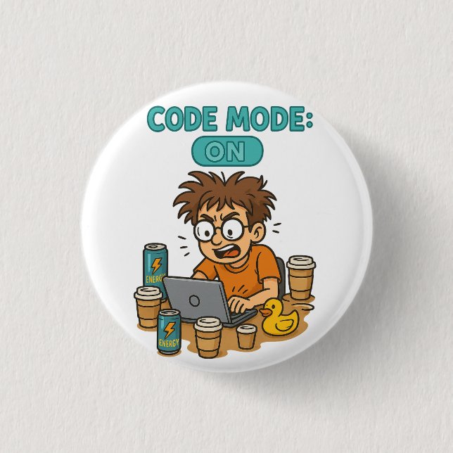 Bóton Redondo 2.54cm Cartoon engraçado do programador com "Code Mode: O (Frente)