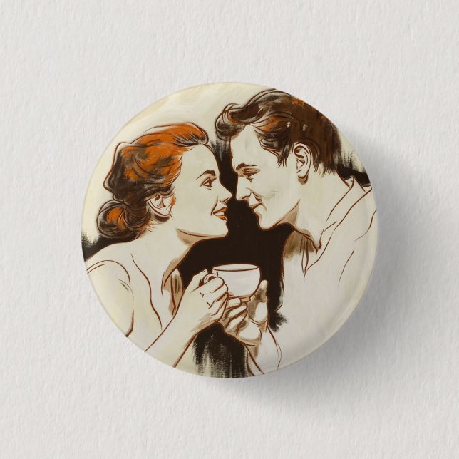 Bóton Redondo 2.54cm Casais Românticos de Data do Café Compartilhando B (Frente)