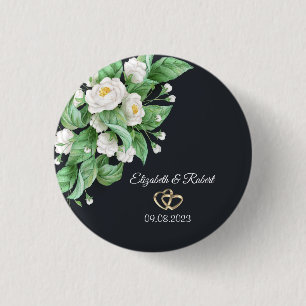Bóton Redondo 2.54cm Casamento de Flores Brancas