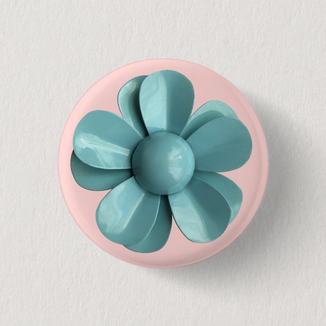 Bóton Redondo 2.54cm Casamento de Primavera de Verão com flor azul-clar (Frente)