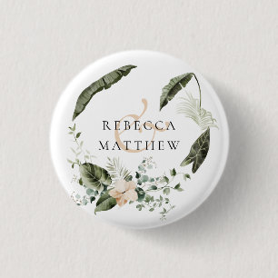 Bóton Redondo 2.54cm Casamento Floral Verde Elegante Boho