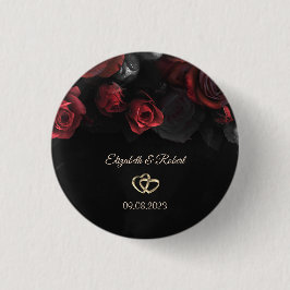 Bóton Redondo 2.54cm Casamento Gótico de Rosas Vermelhas Elegantes