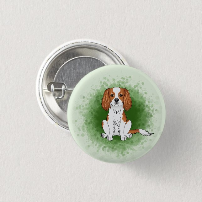 Bóton Redondo 2.54cm Cavalier King Charles Spaniel Blenheim em Verde (Frente & Verso)