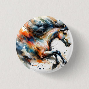 Bóton Redondo 2.54cm Cavalo a Correr em Aquarela Abstrata