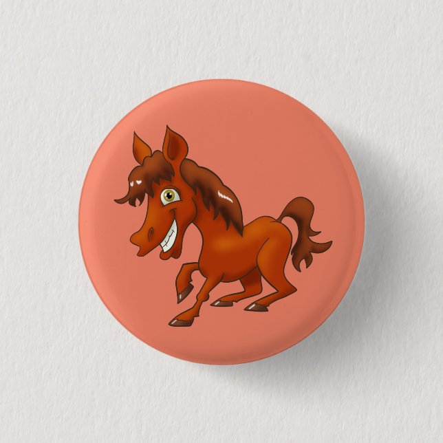 Bóton Redondo 2.54cm Cavalo de desenho animado sorridente (Frente)