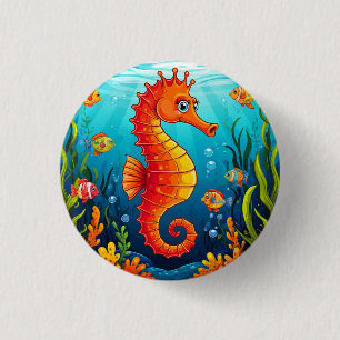 Bóton Redondo 2.54cm Cavalo-Marinho Colorido em um Recife de Coral Vibr
