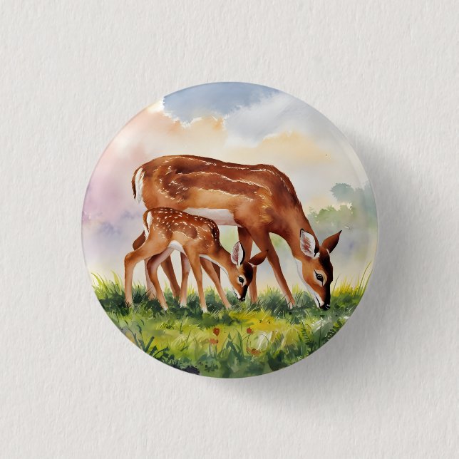 Bóton Redondo 2.54cm Cerveja de Cervo Mãe e Bebê Pintada (Frente)